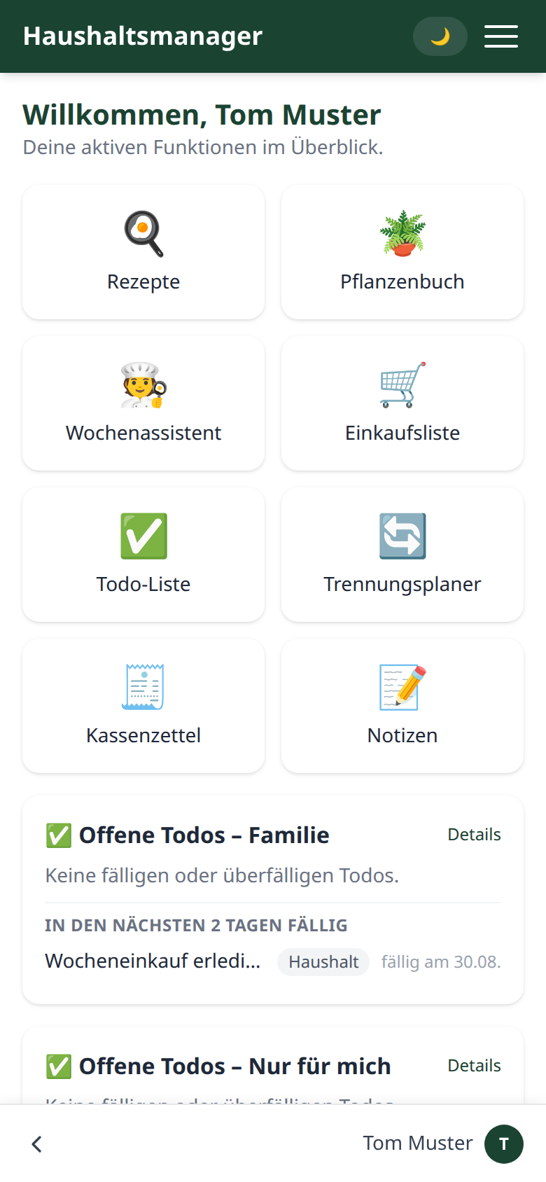 Startseite der App auf einem Smartphone